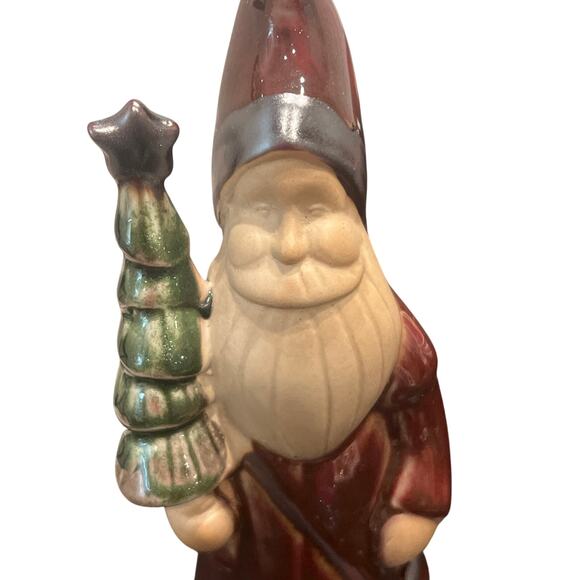 Stoneware Handmade Santa Figure With Tree 12” Figure Old World Santa - Picture 4 of 4